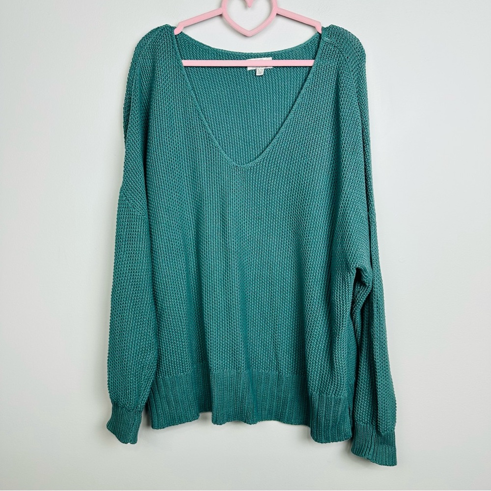 Lucky Brand Deep Teal V-Neck Knit Sweater Size XL